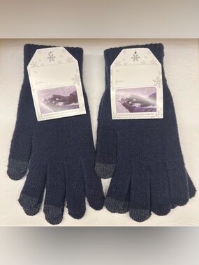 Two Pair Blue and Grey Knit Touchscreen Gloves with Dark Tip Accents